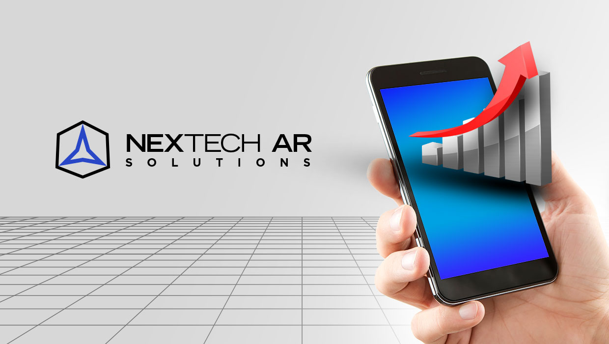 Nextech AR Solutions logo with smartphone showcasing augmented reality chart