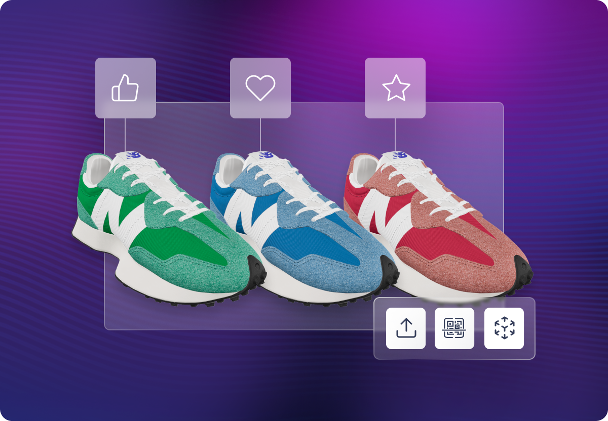 Photoreal 3D product customization with instant color, fabric, and material swaps using PBR textures for AR and web shopping.