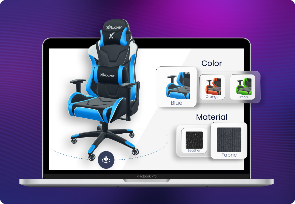 3D product configurator with dynamic pricing, SKU variant logic, and compatibility rules to keep shoppers and inventory aligned.