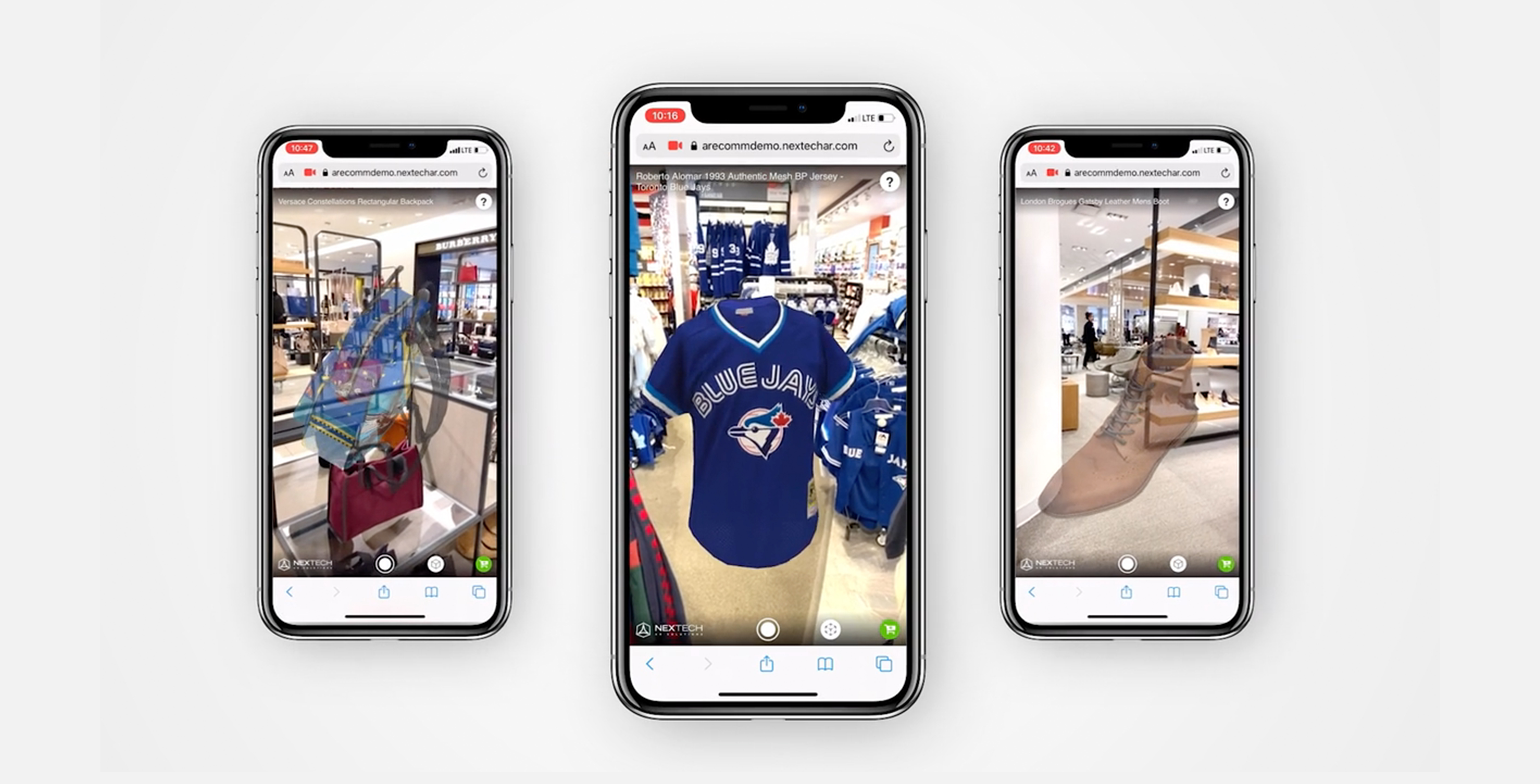 Smartphones showcasing augmented reality shopping