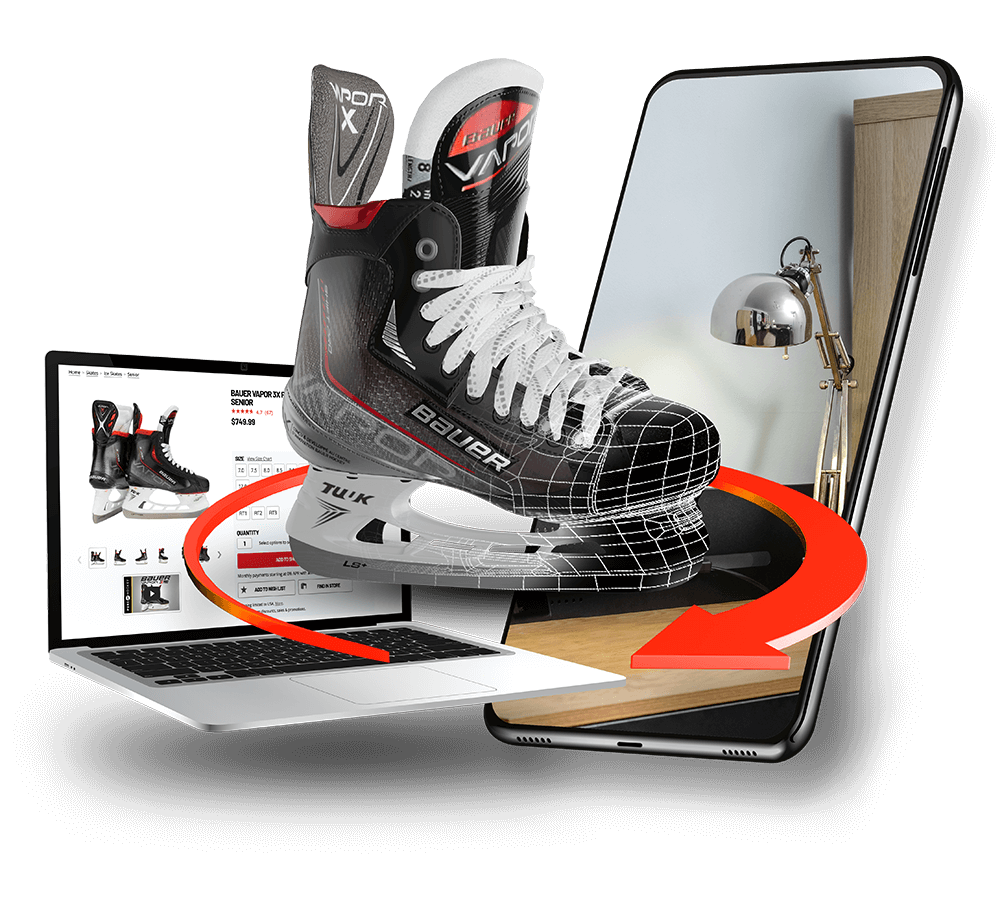 Interactive 3D product viewer with WebAR ‘View in Your Space’ for eCommerce product detail pages on desktop and mobile.
